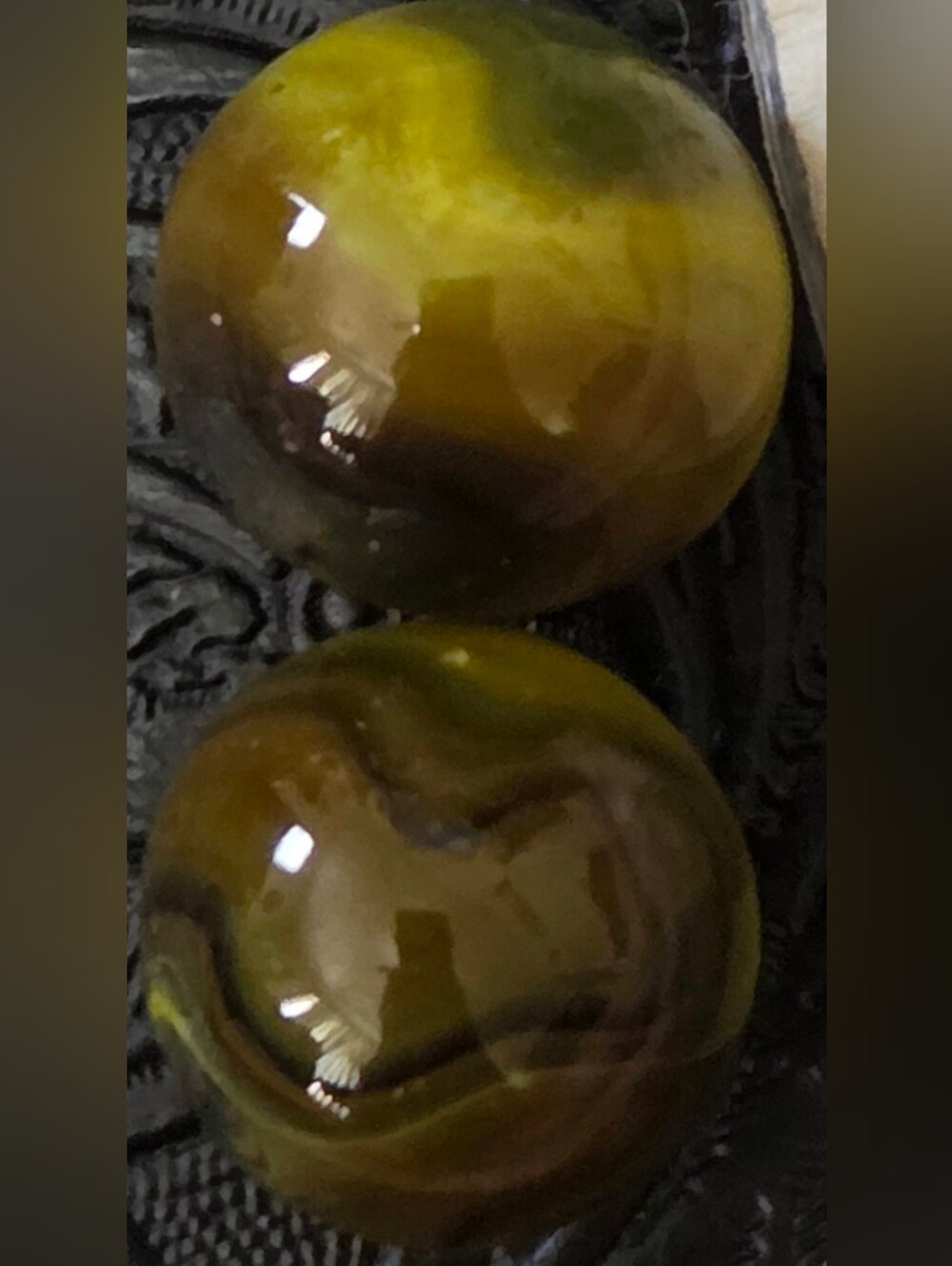 Vintage Green Slag Marbles 5/8" Swirl Set of 2